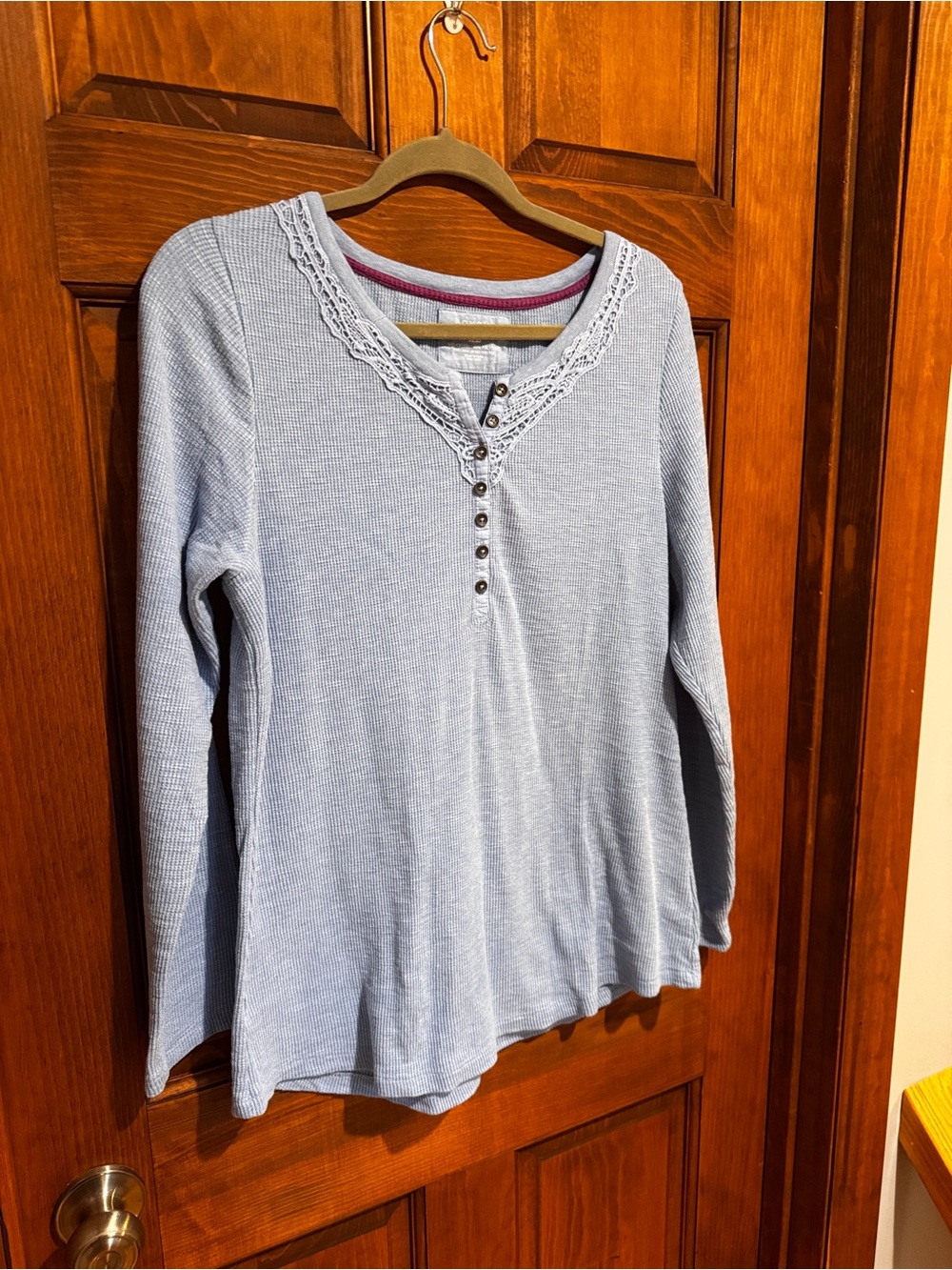 Sonoma Light Blue Lace-Trim Henley Long Sleeve Top - Picture 2 of 10